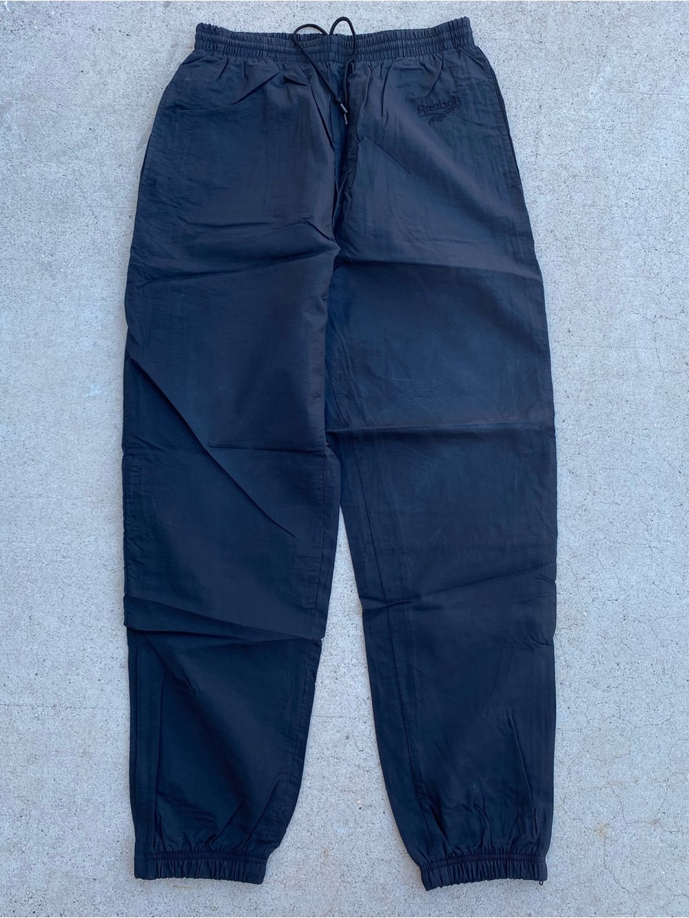 Vintage Reebok Nylon Track Pants Black Zipper Ankle 1990s Grunge
